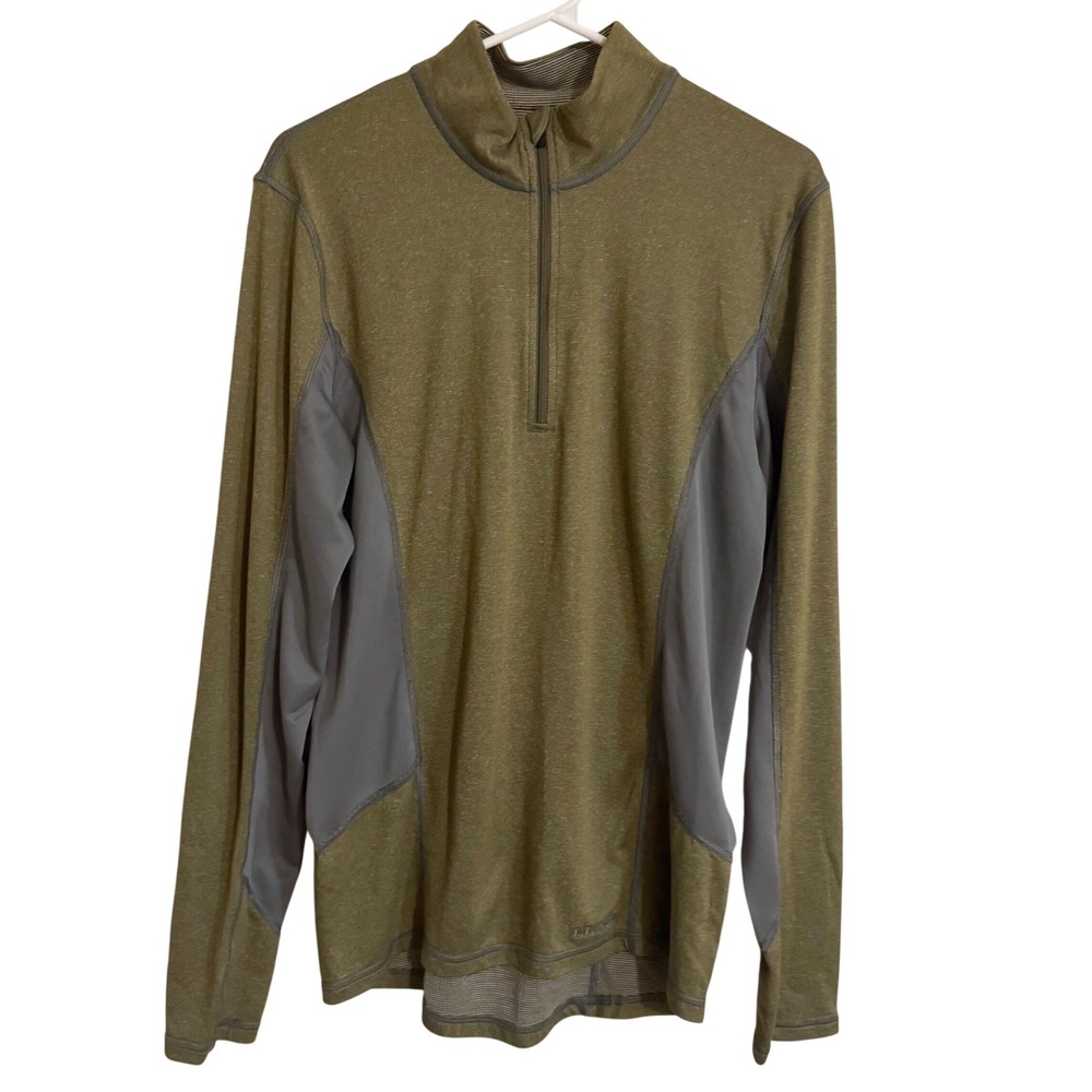 L.L. Bean Men's Quarter‎ Zip Pullover Green Gray Thumbholes Size Small